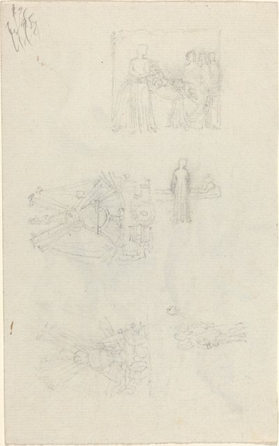 Studier af en sygesenge og dekorationer til facaden af Buckingham Palace [recto and verso] af John Flaxman