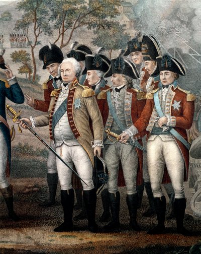 De britiske officerer Tarleton, Cornwallis, Abercrombie, O