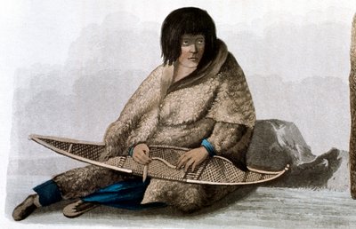 Indisk kobberpige, der reparerer snesko, 1823 af John Franklin
