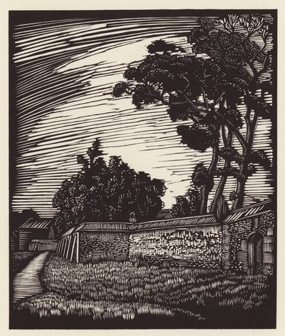 Cambridge: Peterhouse Wall, Coe Fen (træsnit) af John Frederick Greenwood