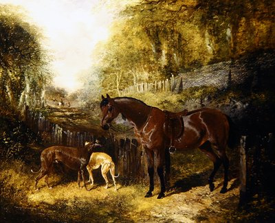 Pony og Greyhounds in a Landscape (olie på lærred) af John Frederick Herring Jnr