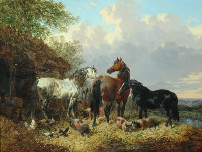 Tre Heste med Svin af John Frederick Herring Junior