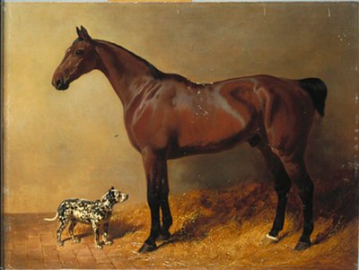 En bugtjæger og en plettet hund i et staldinteriør, 1846 af John Frederick Herring Senior