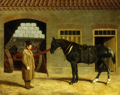 En vognhest og kusk uden for en stald, 1827 af John Frederick Herring Senior
