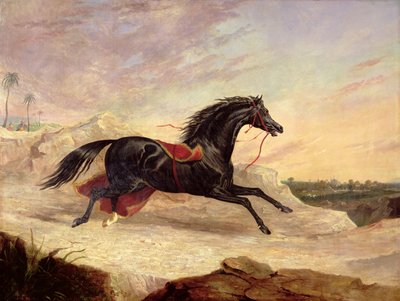Arabere jagter en løs arabhest i et østligt landskab af John Frederick Herring Senior