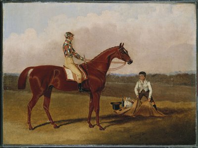 "Barfoot", væddeløbshesten, med en jockey op og en brudgom, 1835 af John Frederick Herring Senior