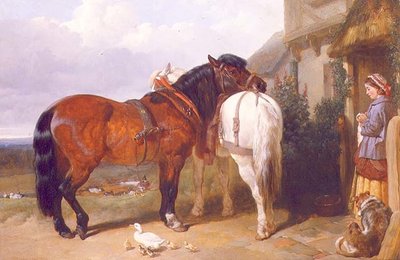 Carthorses ved en hyttedør af John Frederick Herring Senior
