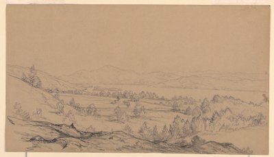 Tegning, Lake George, New York, mod nordøst, 1850-65 af John Frederick Kensett