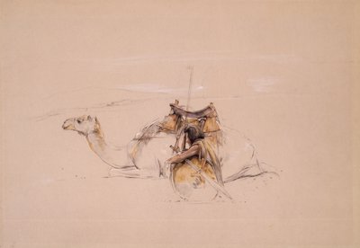 En bisharin-araber ved sin kamel (blyant og akvarel) af John Frederick Lewis