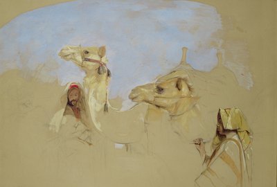 Studie af kameler med beduinchauffører i Sinai-bjergets ørken (blyant, wc og gouache på papir) af John Frederick Lewis
