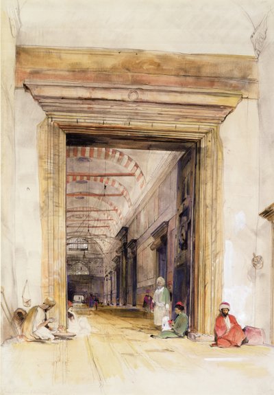 Den store døråbning til moskeen Santa Sophia, Konstantinopel (wc over blyant forhøjet med kropsfarve) af John Frederick Lewis