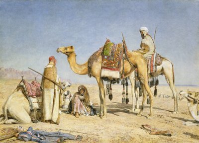The Noonday Halt, 1853 (wc & gouache over blyant på kort) af John Frederick Lewis