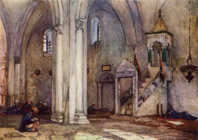 Interiør af moskeen i Samaria (farve litho) af John Fulleylove