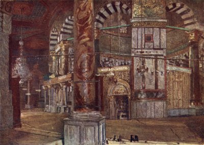 Interiør af Klippekuplen (Moskeen i Omar), fra sydøst (farve litho) af John Fulleylove