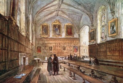 Interiør af hallen, Magdalen College (farvelitografi) af John Fulleylove