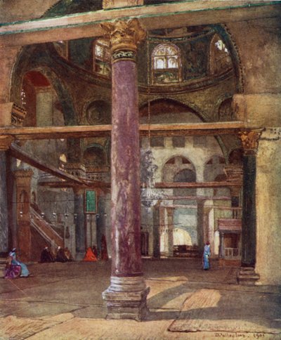 Interiør af moskeen i El Aksa, fra sydøst (farve litho) af John Fulleylove