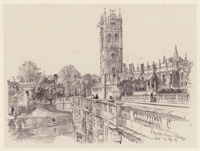 Magdalen College fra broen (litografi) af John Fulleylove
