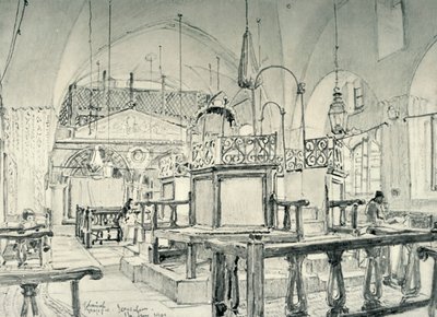 Spansk synagoge i Jerusalem - interiør, 1902. af John Fulleylove