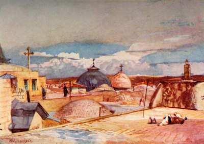 Den hellige gravs kupler fra en hustop på Zions bjerg, 1902. af John Fulleylove
