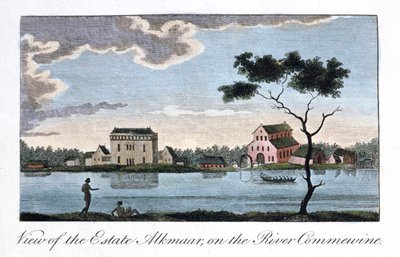 Udsigt over godset Alkmaar ved floden Commewine, 1813 af John Gabriel Stedman