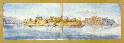 Øen Philae. Akvarel af John Gardner Wilkinson (1797-1875), britisk rejsende og arkæolog, 