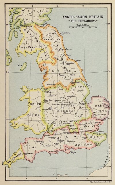 Det angelsaksiske Storbritannien, "The Heptarchy" (litografi) af John George Bartholomew