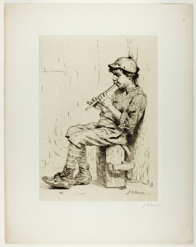 Dreng, der spiller fløjte af John George Brown