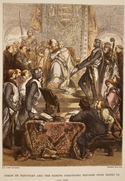 Simon de Montfort og baronerne kræver reformer fra Henrik III, 1258, indgraveret af Thomas Bolton af John Gilbert