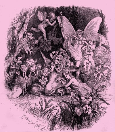 Titania og bunden i en skærsommernatsdrøm af John Gilbert