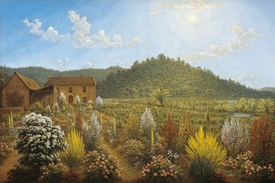 En udsigt over kunstnerens hus og have i Mills Plains, Van Diemens land af John Glover