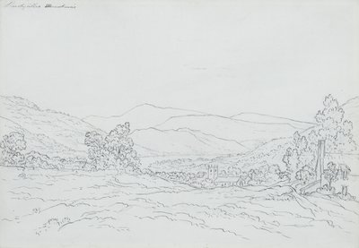 Llantysilio Mountain, Wales (blyant, pen og blæk på papir) af John Glover
