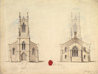 Design for den foreslåede kirke i Middlesborough, 1837 af John Greenwood