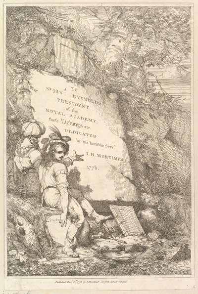Frontispice Femten Etchings Dedikeret til Sir Joshua Reynolds, 1778. af John Hamilton Mortimer