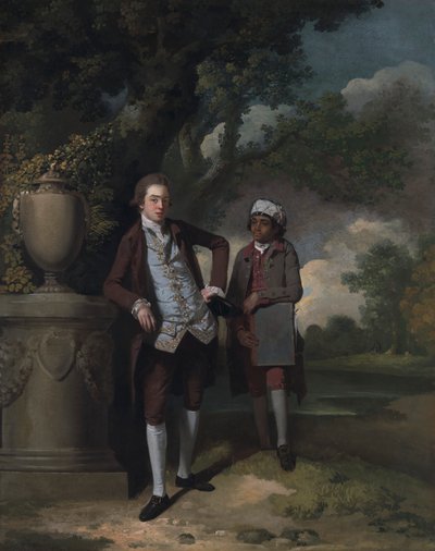 Portræt af en mand og en ledsager, der bærer en portefølje af John Hamilton Mortimer