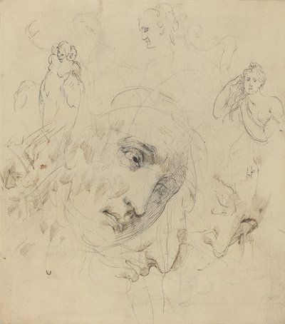 Studier med Central Female Face af John Hamilton Mortimer