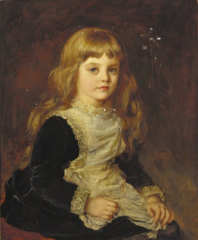 Portræt af Sophie Beatrix Mary Cadogan, siddende i trekvart længde, i en sort kjole med blondeskåret forklæde (olie på lærred) af John Hanson Walker