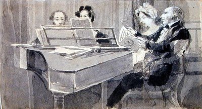 En musikalsk aften (akvarel og gouache på papir) af John Harden