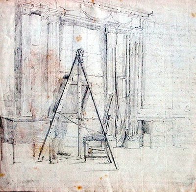 En kunstner ved sit staffeli (blyant på papir) af John Harden