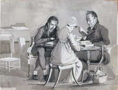 En aftenlæsning, 17. februar 1812 (pen og blækvask på papir) af John Harden