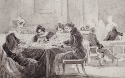 En aften hjemme (pen og blæk på papir) af John Harden