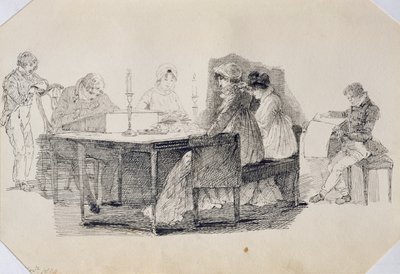 An Evening at Home, 1804 (pen og blæk på papir) af John Harden