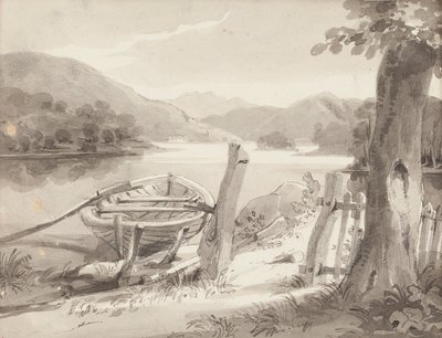 Båd på Bowness (wc på papir) af John Harden