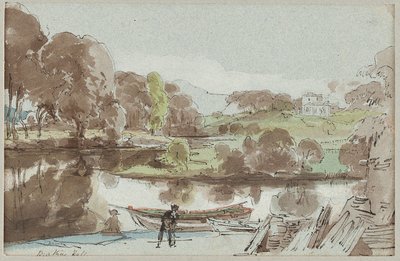 Brathay Hall fra øst, Lake District, Cumbria, 1810 (wc på papir) af John Harden