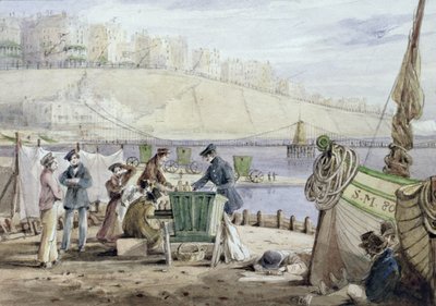 Brighton Beach, Sussex, 1844 (wc på papir) af John Harden