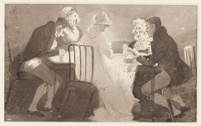 Gruppe ved et bord, 1806 (wc på papir) af John Harden