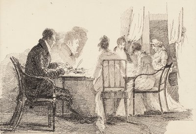 Interiør med siddende figurer, 1804-05 af John Harden