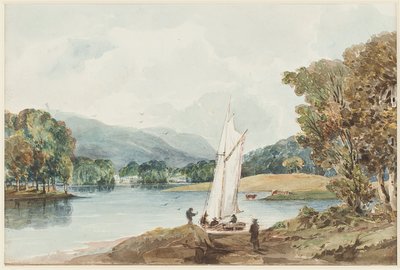 Lily of the Valley Island, Lake Windermere, Lake District, Cumbria, 1827 (wc på papir) af John Harden