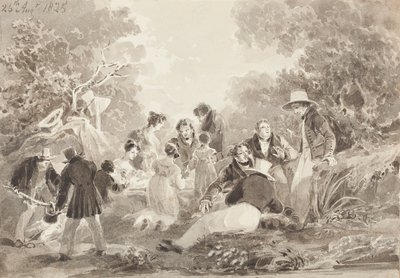 Picnic ved søen, 1825 (wc på papir) af John Harden