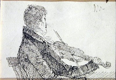 At spille violin (pen og blæk på papir) af John Harden