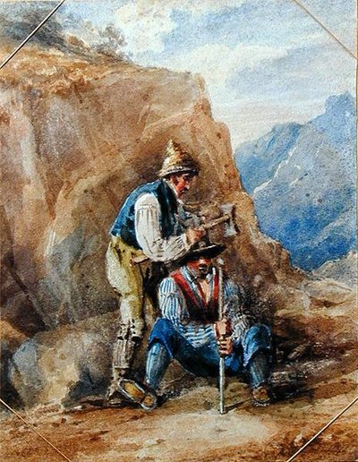 Quarry Workers (akvarel på papir) af John Harden